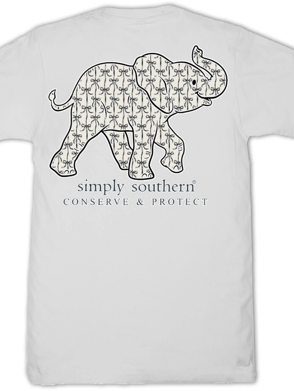 NWT Simply Southern Bow Patterned Elephant Graphic Tee Gray